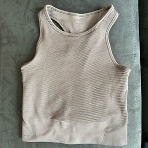 YPB High Neck Ribbed Crop Top in Taupe